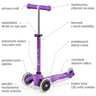 Micro Mini DeLuxe LED Purple popis koloběžky pro děti
