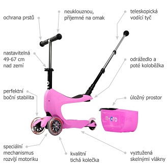 Popis dětského odrážedla Micro Mini2Go DeLuxe Plus Pink